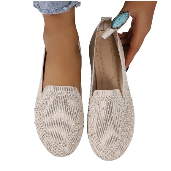purcolt Women's Rhinestones Dress Shoes Sparkly Glitter Round Toe Flat Shoes Comfortable Slip on Low Heel Wedding Flats