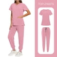thumbnail image 1 of purcolt Women's Scrubs Set Short Sleeve Two Button V-Neck Scrubs Top & Elastic High Waist Drawstring Jogger Pants Medical Scrubs Set with Pockets, 1 of 1