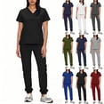 thumbnail image 1 of purcolt Women's Scrubs Set Short Sleeve V-Neck Tops Elastic High Waist Drawstring Pants Casual Breathable Jogger Scrub Set with Pockets, 1 of 7