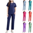thumbnail image 1 of purcolt Women's Scrubs Set Short Sleeve V-Neck Tops Elastic High Waist Drawstring Stretch Pants Casual Breathable Scrub Set with Pockets, 1 of 1