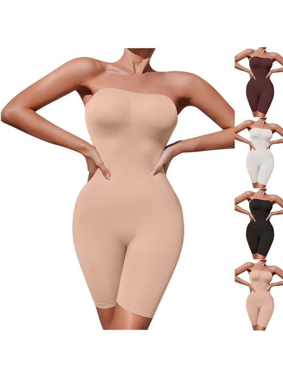 Women's Seamless Shapewear Bodysuits Tummy Control Butt Lifter Slimming Body Shaper Strapless Mid Thigh Body Suit