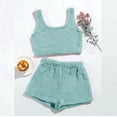 thumbnail image 1 of purcolt Women's Sexy Fuzzy 2 Piece Sleepwear Outfits Solid Color Casual Sleeveless O-neck Warm Crop Tank Top Pullover + Shorts Set Loungewear Flannel Pajamas Set, 1 of 7