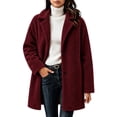 thumbnail image 1 of purcolt Women's Sherpa Fuzzy Fleece Jackets Button Down Notched Lapel Mid Trench Coat Casual Warm Winter Cold Weather Pea Coat, 1 of 5