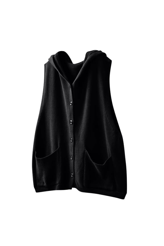 Women's Sleeveless Hooded Cardigan Lightweight Open Front Button Down Knit Sweater Vest with Pockets