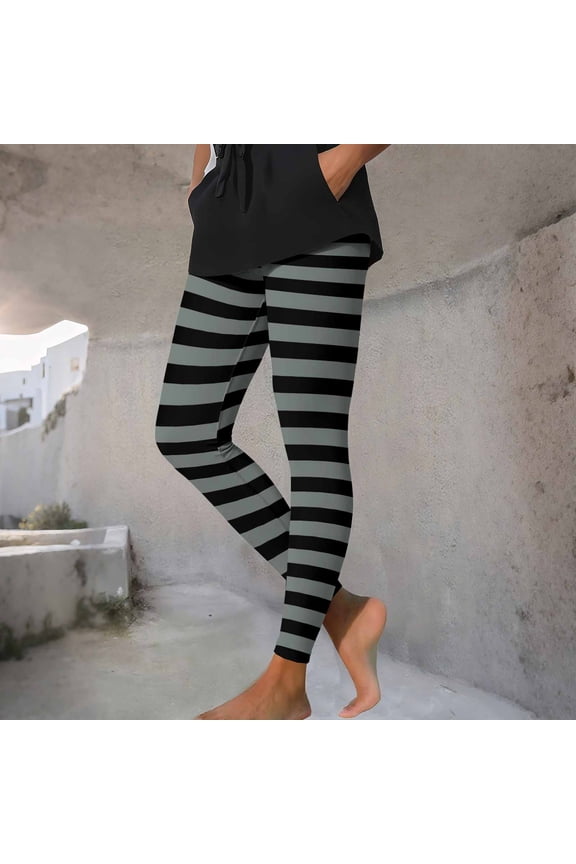 Women's Striped Leggings Stretchy Elastic High Waist Yoga Pants Ugly Christmas Leggings Halloween Party Cosplay Tights
