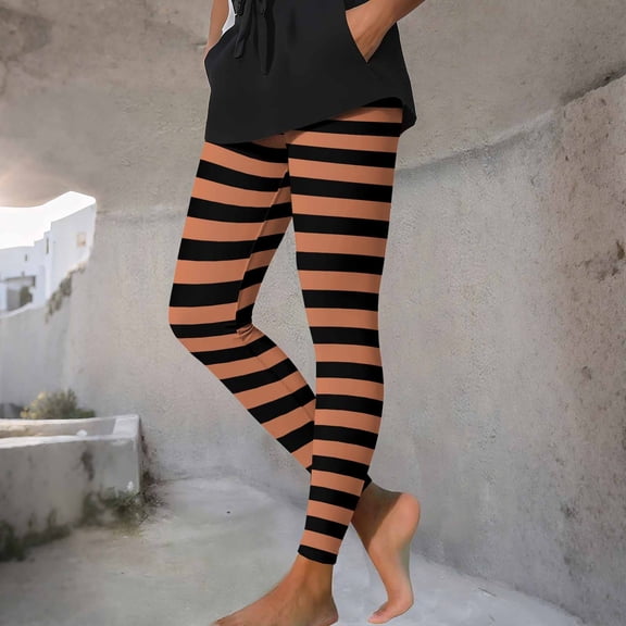 purcolt Women's Striped Leggings Stretchy Elastic High Waist Yoga Pants Ugly Christmas Leggings Halloween Party Cosplay Tights