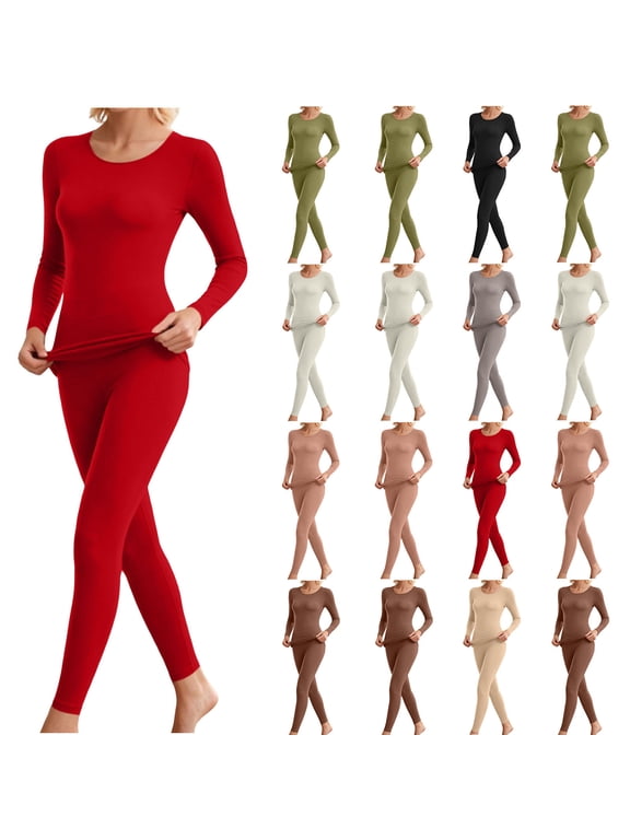 Women's Thermal Underwear Thermal Set Fleece Lined Base Layer Shirts and Leggings Casual Warm Winter Cold Weather Ski Snow Underwear Set
