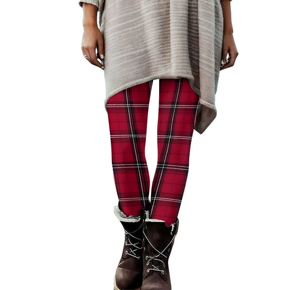 purcolt Women's Ugly Christmas Leggings Plaid Printed High Waisted Soft Skinny Tights Pants Xmas Party Holiday Leggings