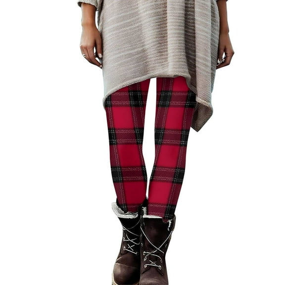 purcolt Women's Ugly Christmas Leggings Plaid Printed High Waisted Soft Skinny Tights Pants Xmas Party Holiday Leggings