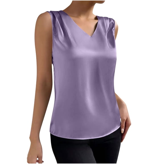 purcolt Women's V Neck Smooth Tank Top Casual Summer Plaeted Sleeveless Blouses Basic Tunic Tops Business Work Offie Shirts