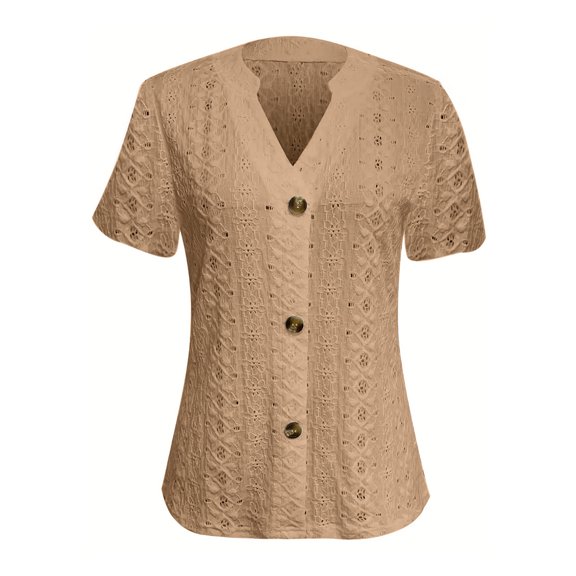 purcolt Women's V-neck Eyelet Tops Dressy Casual Short Sleeve Tunic Tops Trendy Shirts Summer Holiday Blouses