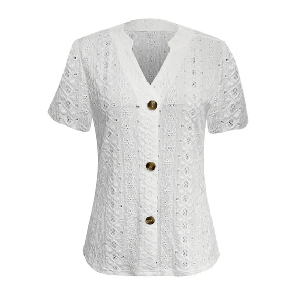 purcolt Women's V-neck Eyelet Tops Dressy Casual Short Sleeve Tunic Tops Trendy Shirts Summer Holiday Blouses