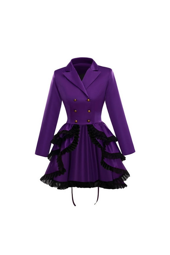 Women's Vintage Gothic Jacket Steampunk Double-Breasted Halloween Costume Long Sleeve Layered Dress Coat Medieval Renaissance