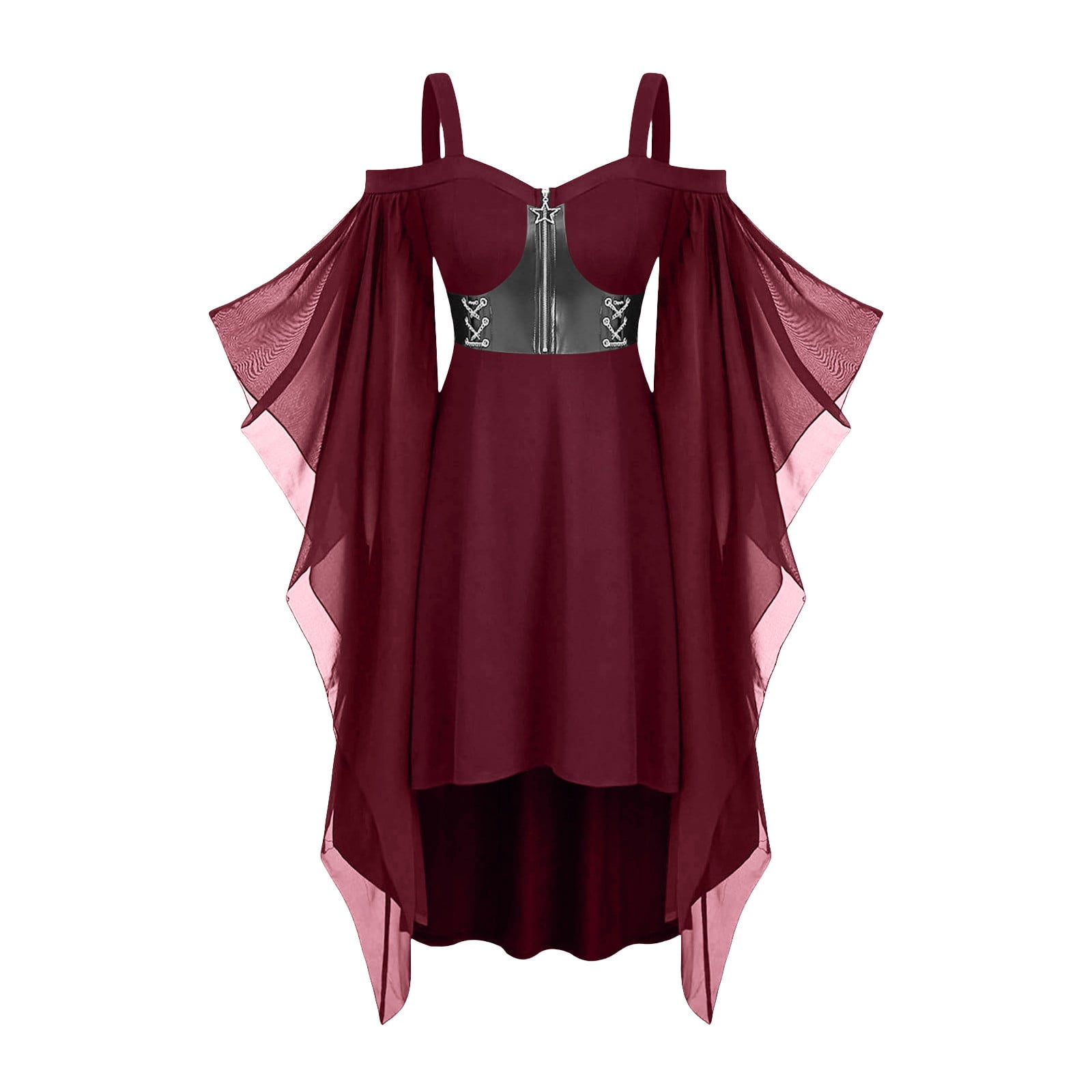 purcolt Women's Vintage Gothic Lace-up Dresses Cold Shouder Coset Top ...