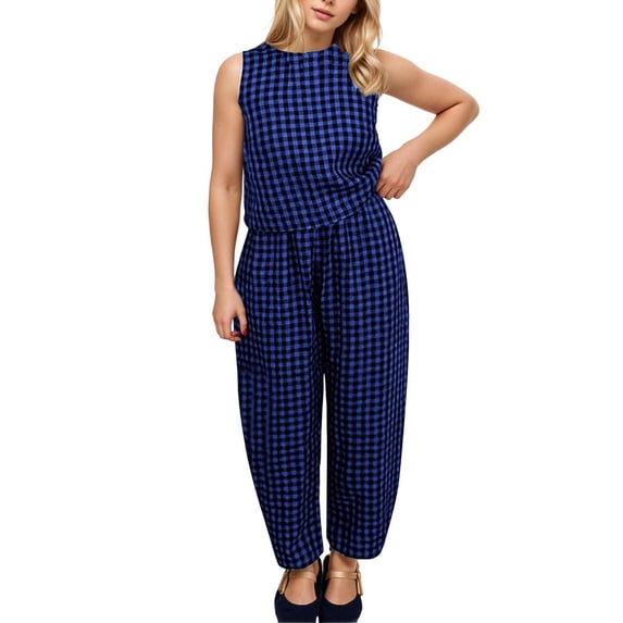 purcolt Womens 2 Piece Outfits Plaid Sleeveless Cropped Tank Tops & Capri Pants Lounge Sets Loungewear Tracksuits with Pockets