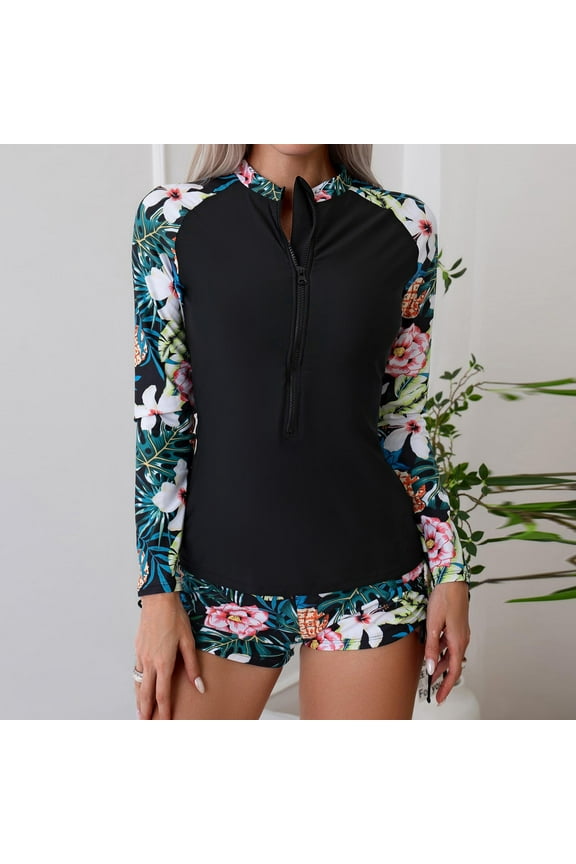Womens 2 Piece Rash Guard Swimsuit Quick Dry Swim Shirt and Shorts Long Sleeve Bathing Suits