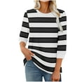 thumbnail image 1 of purcolt Womens 3/4 Length Sleeve Tops Striped Color Block T Shirts Casual Crewneck Loose Tunic Tops Basic Tees(Black, S), 1 of 5