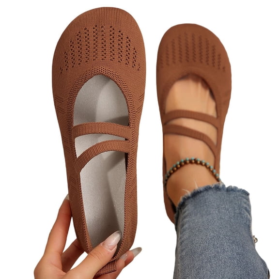 purcolt Womens Ballet Shoes Knit Comfortable Mary Jane Shoes Dressy Round Toe Slip On Flat Shoes