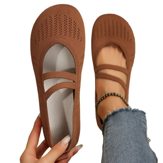 purcolt Womens Ballet Shoes Knit Comfortable Mary Jane Shoes Dressy Round Toe Slip On Flat Shoes