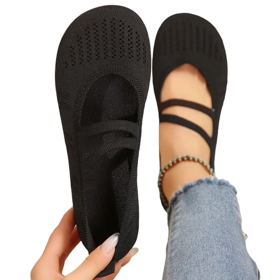 purcolt Womens Ballet Shoes Knit Comfortable Mary Jane Shoes Dressy Round Toe Slip On Flat Shoes