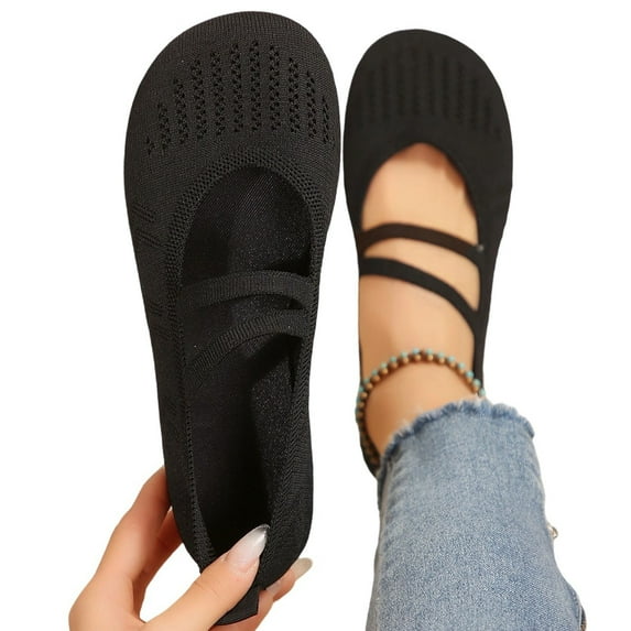 purcolt Womens Ballet Shoes Knit Comfortable Mary Jane Shoes Dressy Round Toe Slip On Flat Shoes