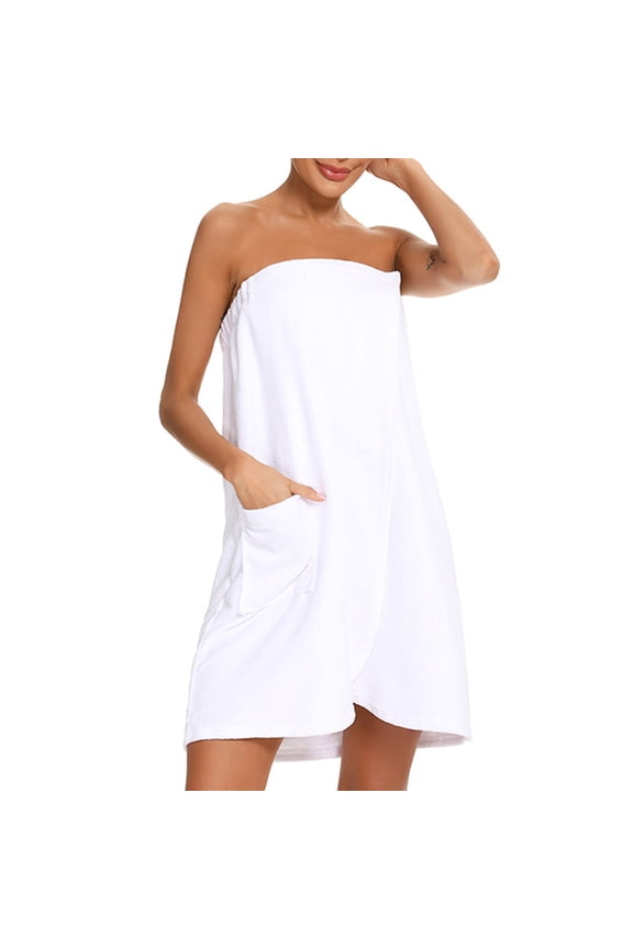 Womens Bath Towel Robe Spa Body Wrap Shower Bathrobe with Adjustable Snap Closure & Pockets