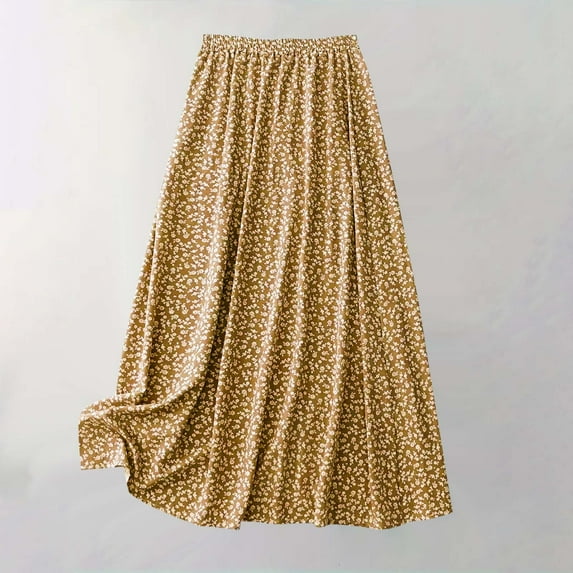 purcolt Womens Boho Flowy Skirt Elastic High Waisted Casual Midi Skirt Side Slit A-Line Swing Skirts