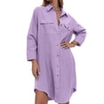 thumbnail image 1 of purcolt Womens Button Down Shirt Dresses Oversized Collared Long Sleeve Button Up Tunics Solid Blouse Tops with Pockets, 1 of 8