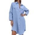 thumbnail image 1 of purcolt Womens Button Down Shirt Dresses Oversized Collared Long Sleeve Button Up Tunics Solid Blouse Tops with Pockets, 1 of 8