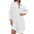 thumbnail image 1 of purcolt Womens Button Down Shirt Dresses Oversized Collared Long Sleeve Button Up Tunics Solid Blouse Tops with Pockets, 1 of 8