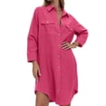 thumbnail image 1 of purcolt Womens Button Down Shirt Dresses Oversized Collared Long Sleeve Button Up Tunics Solid Blouse Tops with Pockets, 1 of 8