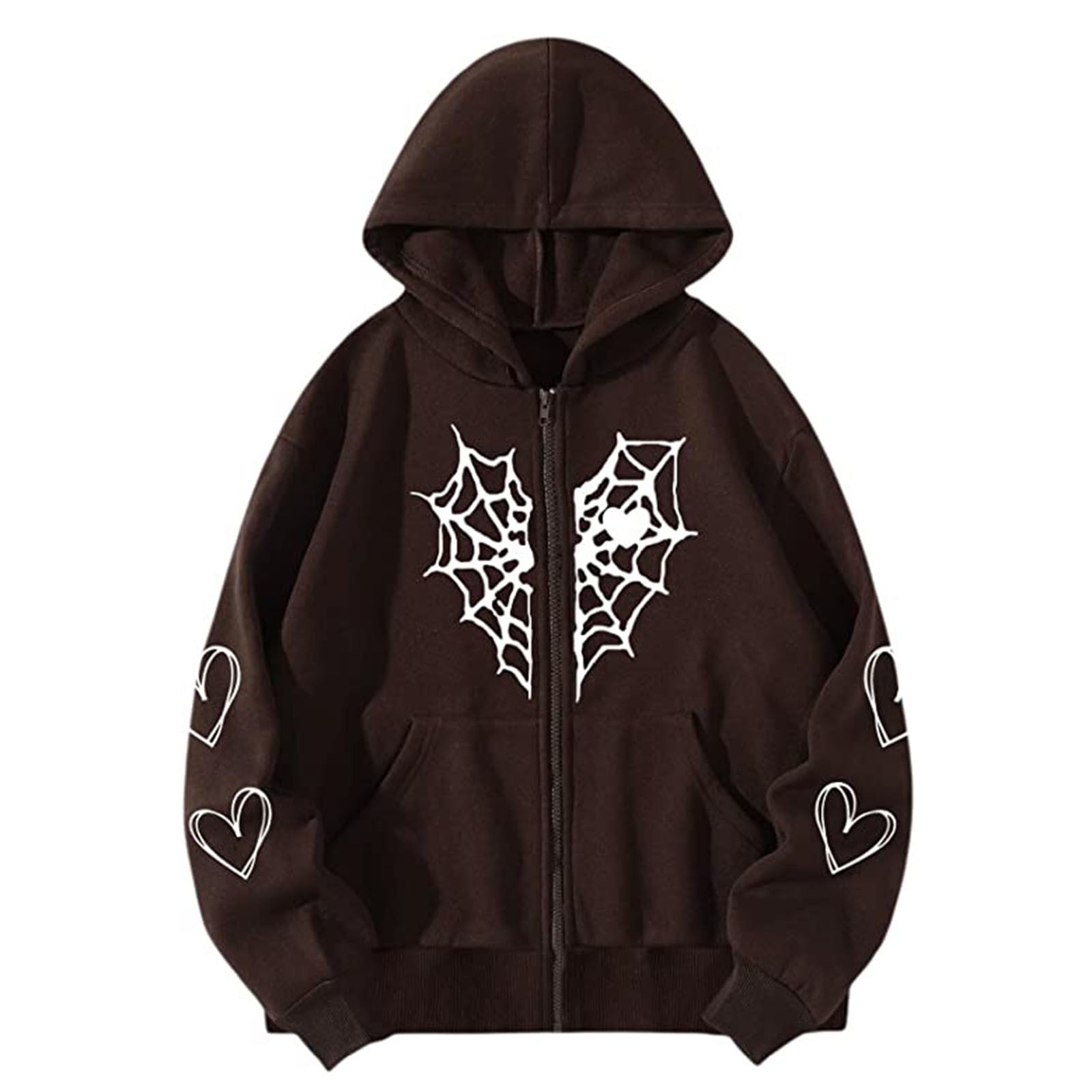 Gothic Oversized Spider Web with Style Up Printed Halloween Zip Casual Fit Hoodie Sweatshirt Coat on Clearance Hoodie Pockets Sleeve Winter Loose Womens Long purcolt Fall Full