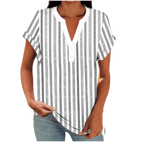 purcolt Womens Summer Tops Dressy Casual V Neck Short Sleeve Button Shirts Cute Printed Business Work Blouses