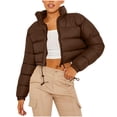 thumbnail image 1 of purcolt Womens Cropped Puffer Jacket Zip-Up Padded Quilted Short Coats Drawstring Warm Winter Down Windproof Outerwear Coat with Pockets, 1 of 5