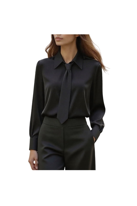Womens Dressy Casual Blouses Bow Tie Neck Long Sleeve Elegant Business Work Shirt Tops