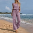 thumbnail image 1 of purcolt Womens Dressy Casual Jumpsuits Crewneck Lace Ruffle Sleeveless Drawstring Waist Wide Leg Rompers with Pockets, 1 of 7