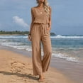 thumbnail image 1 of purcolt Womens Dressy Casual Jumpsuits Crewneck Lace Ruffle Sleeveless Drawstring Waist Wide Leg Rompers with Pockets, 1 of 7