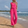 thumbnail image 1 of purcolt Womens Dressy Casual Jumpsuits Crewneck Lace Ruffle Sleeveless Drawstring Waist Wide Leg Rompers with Pockets, 1 of 7