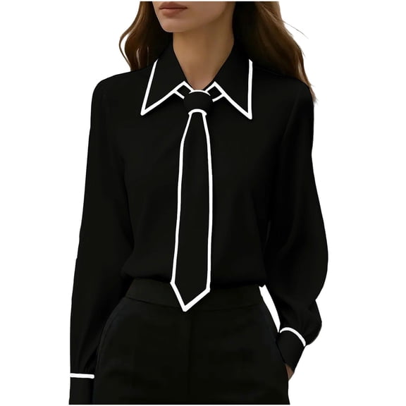 purcolt Womens Elegant Tie Front Collared Blouses Dressy Casual Long Sleeve T Shirts Trendy Tunic Tops for Work Office