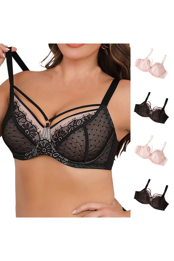 Womens Embroidery Lace Minimizer Bras See Through Unlinded Mesh Comfortable Full Coverage Underwire Bra for Heavy Breast
