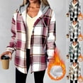 thumbnail image 1 of purcolt Womens Flannel Hoodies Drawstring Fleece Sherpa Lined Button Down Plaid Jackets Casual Long Sleeve Coats with Pockets, 1 of 8