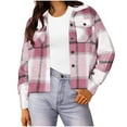thumbnail image 1 of purcolt Womens Flannels Fall Cropped Shacket Jacket Long Sleeve Button Down Lapel Plaid Jacket Color Block Casual Coat with Pockets, 1 of 5