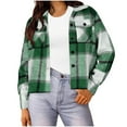 thumbnail image 1 of purcolt Womens Flannels Fall Cropped Shacket Jacket Long Sleeve Button Down Lapel Plaid Jacket Color Block Casual Coat with Pockets, 1 of 5