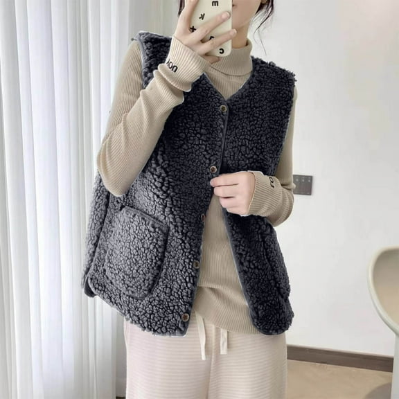 purcolt Womens Fuzzy Fleece Vest, Casual Cozy Warm Sleeveless Cardigan Lightweight Sherpa Vest Jacket Waistcoat Outerwear with Pockets