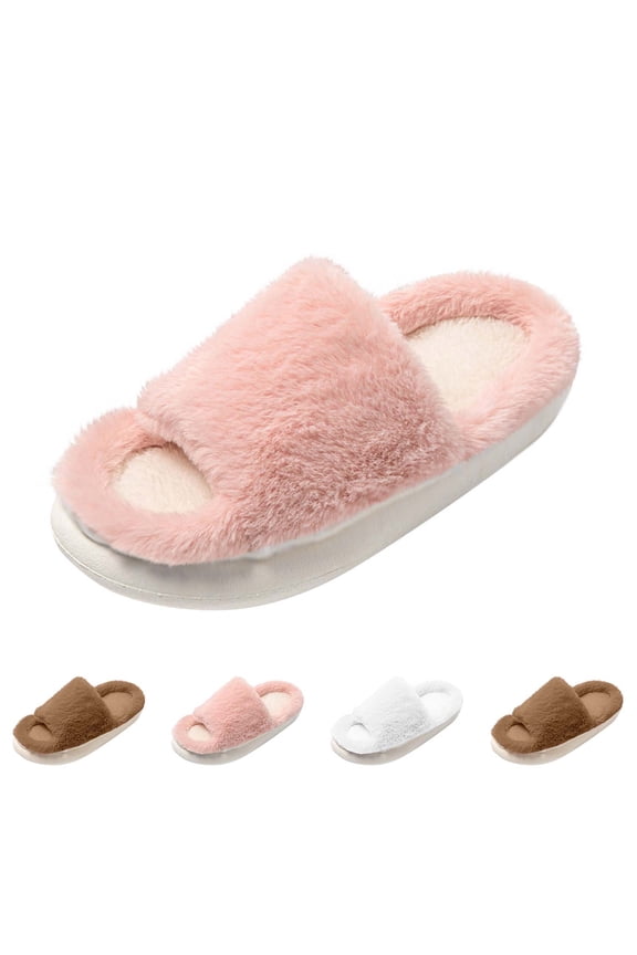 Womens Fuzzy Slippers Comfy Open Toe House Sandals Memory Foam Indoor Slippers