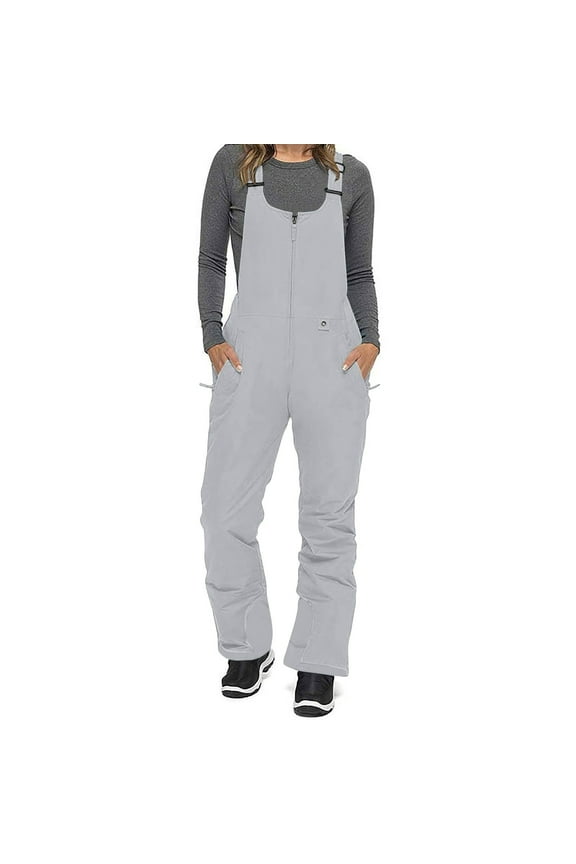 Womens Insulated Waterproof Ski Bibs Lightweight Zip Up Snowboard Pants Adjustable Shoulder Strap Snow Overalls