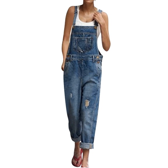 purcolt Womens Jean Bib Overalls Adjustable Straps Ripped Distressed Denim Pants Jumpsuit