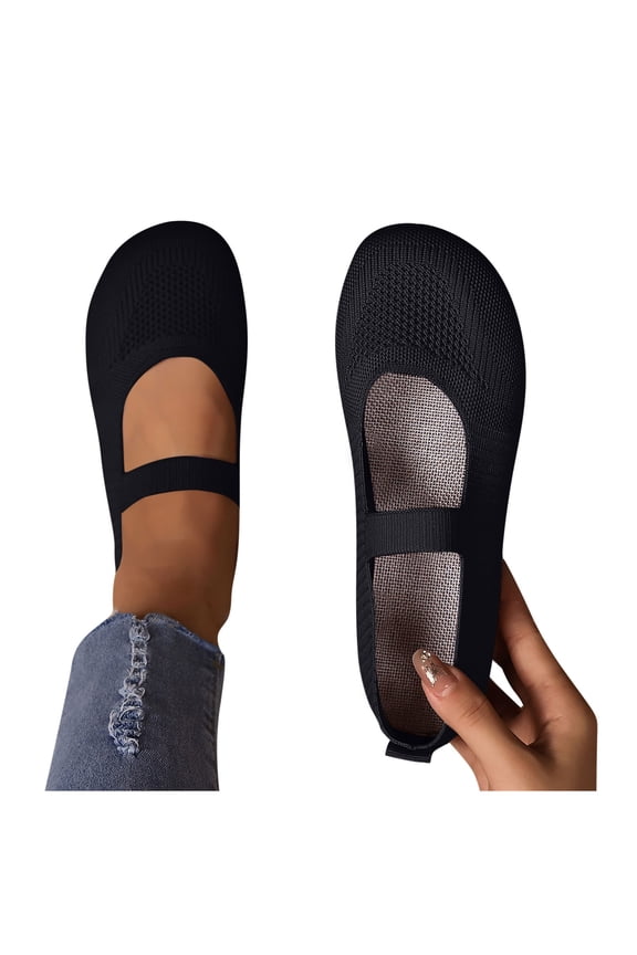 Womens Knit Flat Shoes Round Toe Breathable Comfortable Dressy Slip On Mary Jane Shoes for Walking, Driving, Dressy