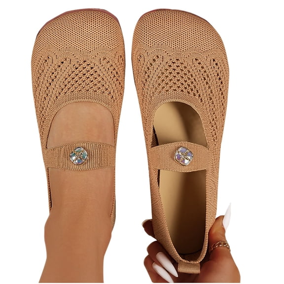 purcolt Womens Knit Flat Shoes Round Toe Mary Jane Shoes Closed Toe Dressy Causal Breathable Slip On Ballet Shoes