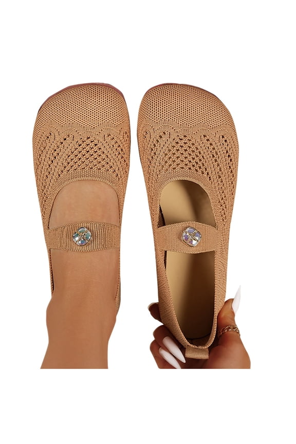 Womens Knit Flat Shoes Round Toe Mary Jane Shoes Closed Toe Dressy Causal Breathable Slip On Ballet Shoes